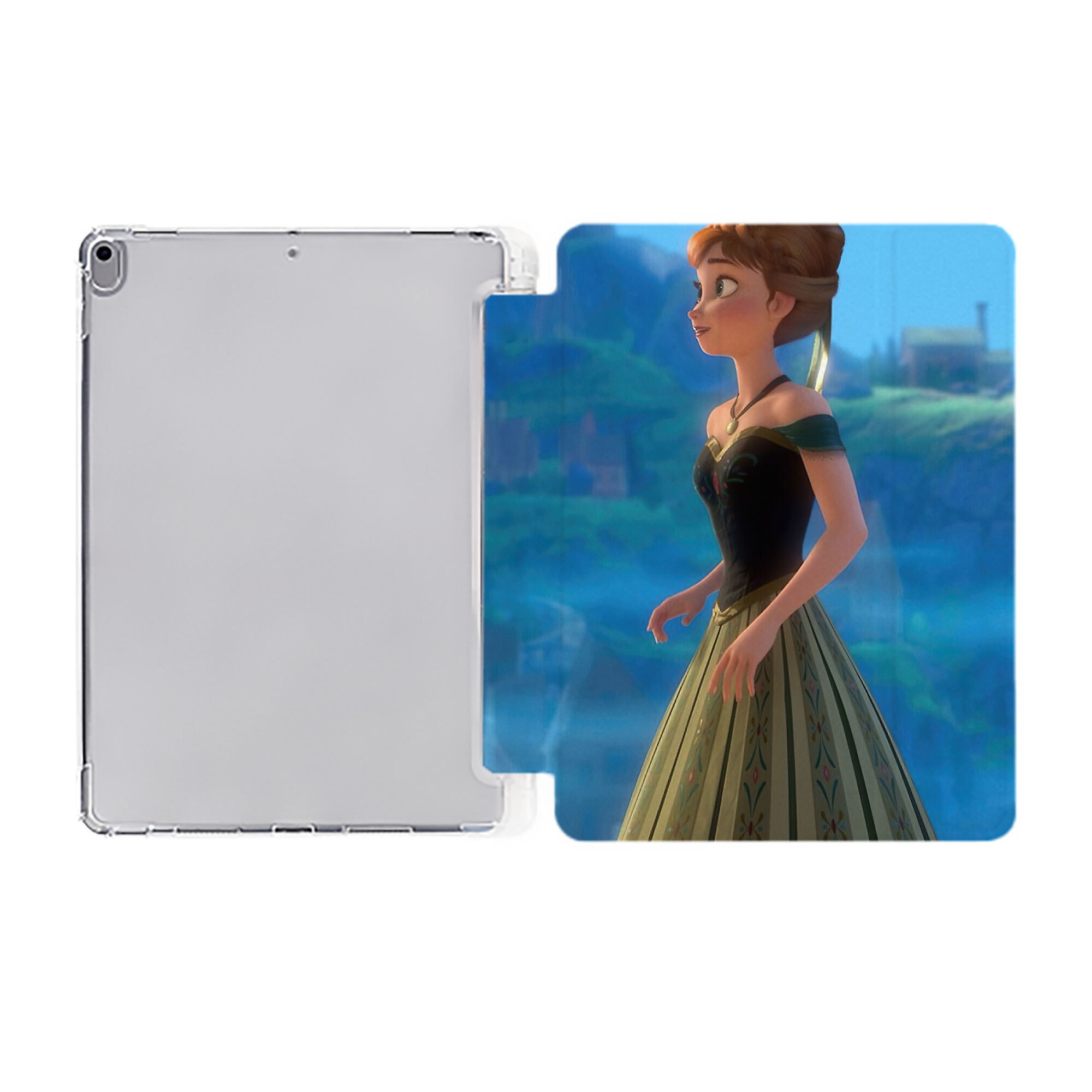 （画像用） アナと雪の女王 アンナ エルサ Frozen Anna Elsa IPad ケース ペン収納付き 三つ折りスタンド PUレザー×シリコン 対応機種9.5/10.5/10.9インチ